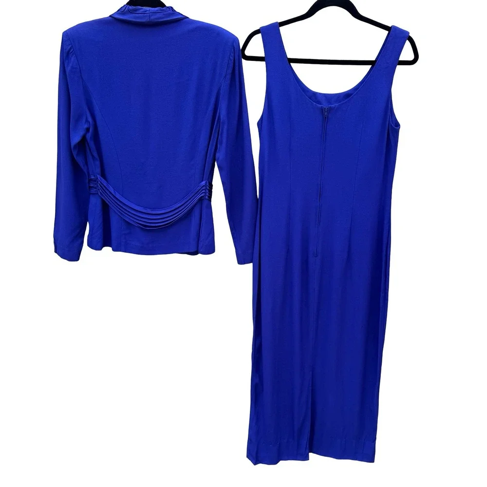 SL Fashions Vintage Royal‎ Blue Dress and Blazer Set Size 10 Soutache Beaded USA